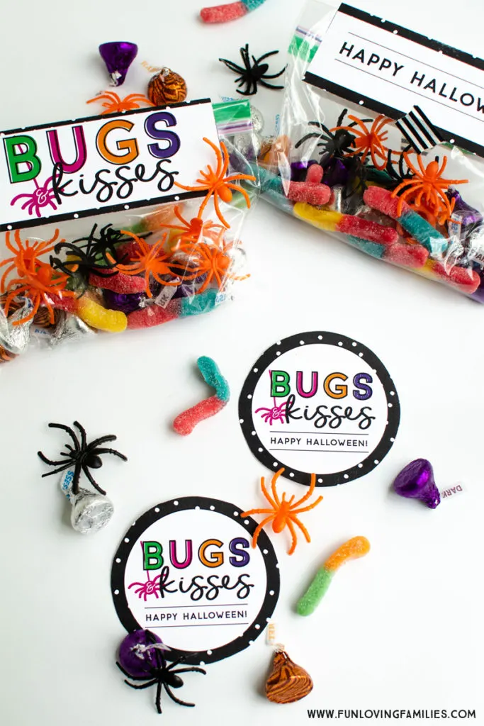 Easy Halloween party favor idea with candy bugs and kisses.
