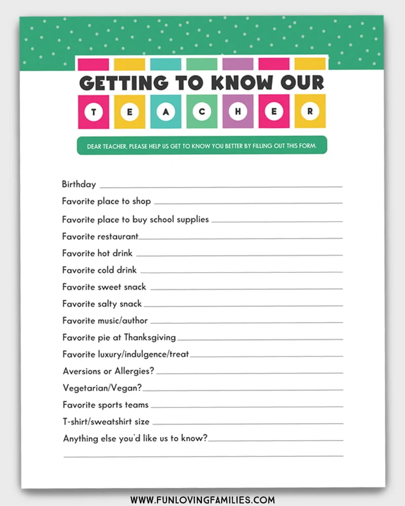 Teacher Appreciation Favorite Things List Teacher Appreciation Favorite Things List