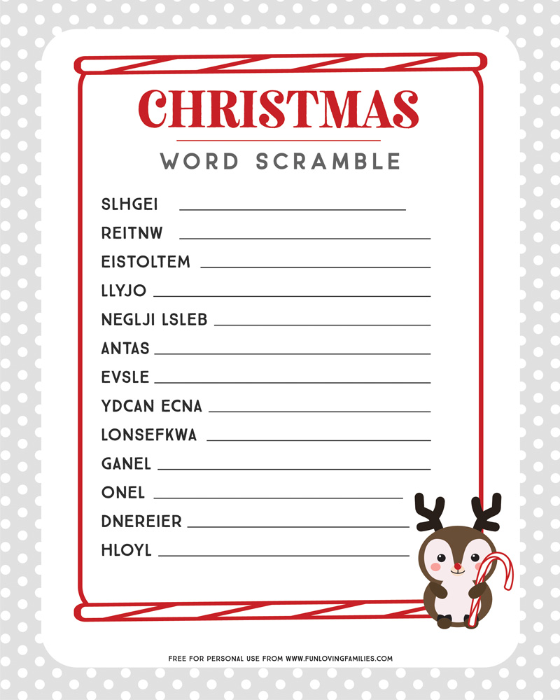 Christmas word scramble printable kids activity