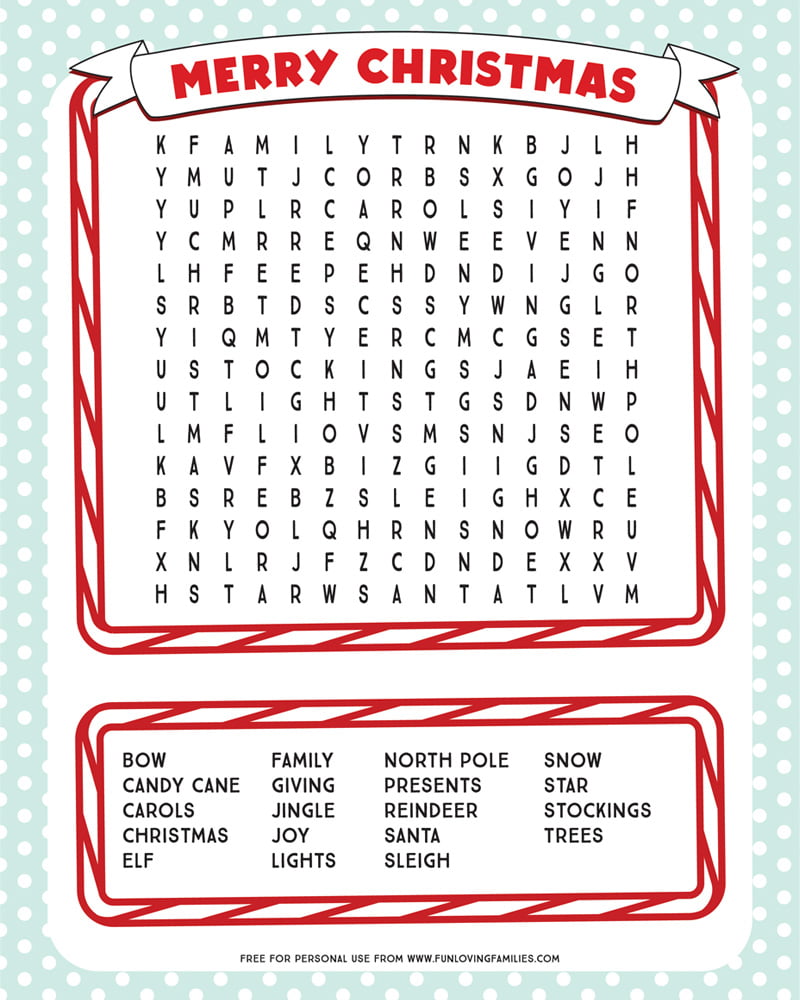 Christmas Word Search Puzzles For Kids