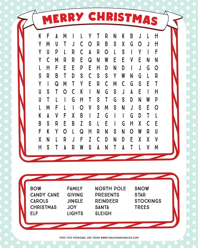 43 Free Christmas Word Search Puzzles For Kids