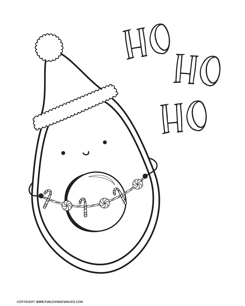 cute avocado christmas coloring sheet