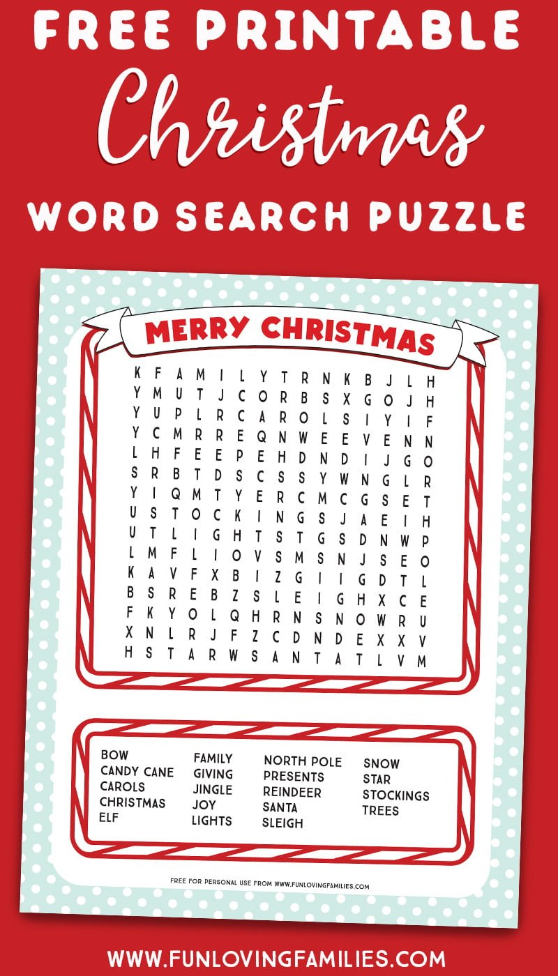 Christmas word search puzzle for kids
