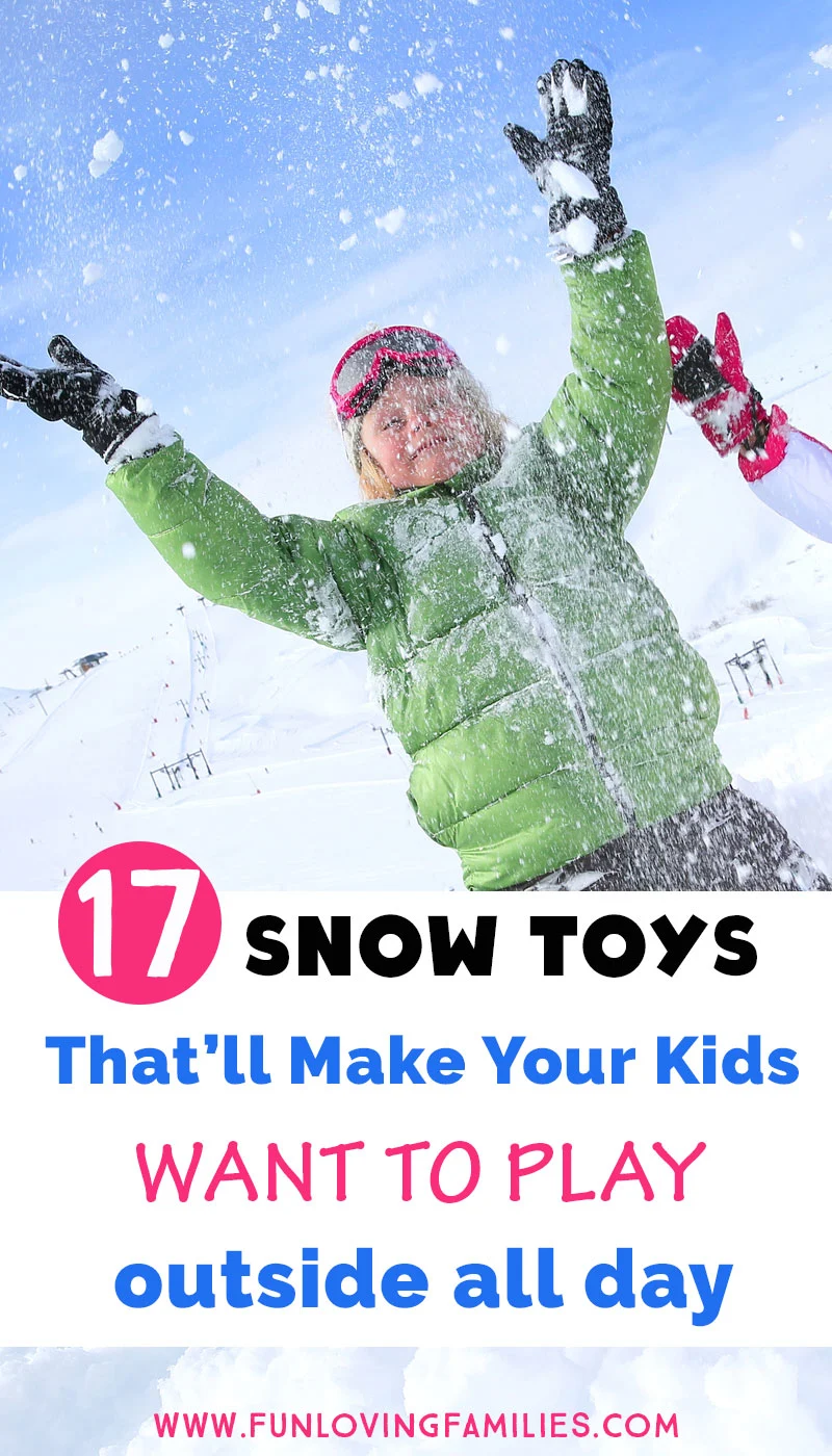snow toys with image of boy playing in snow