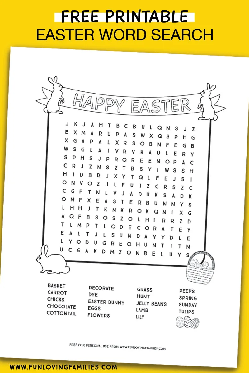 Easter word search black and white printable sheet