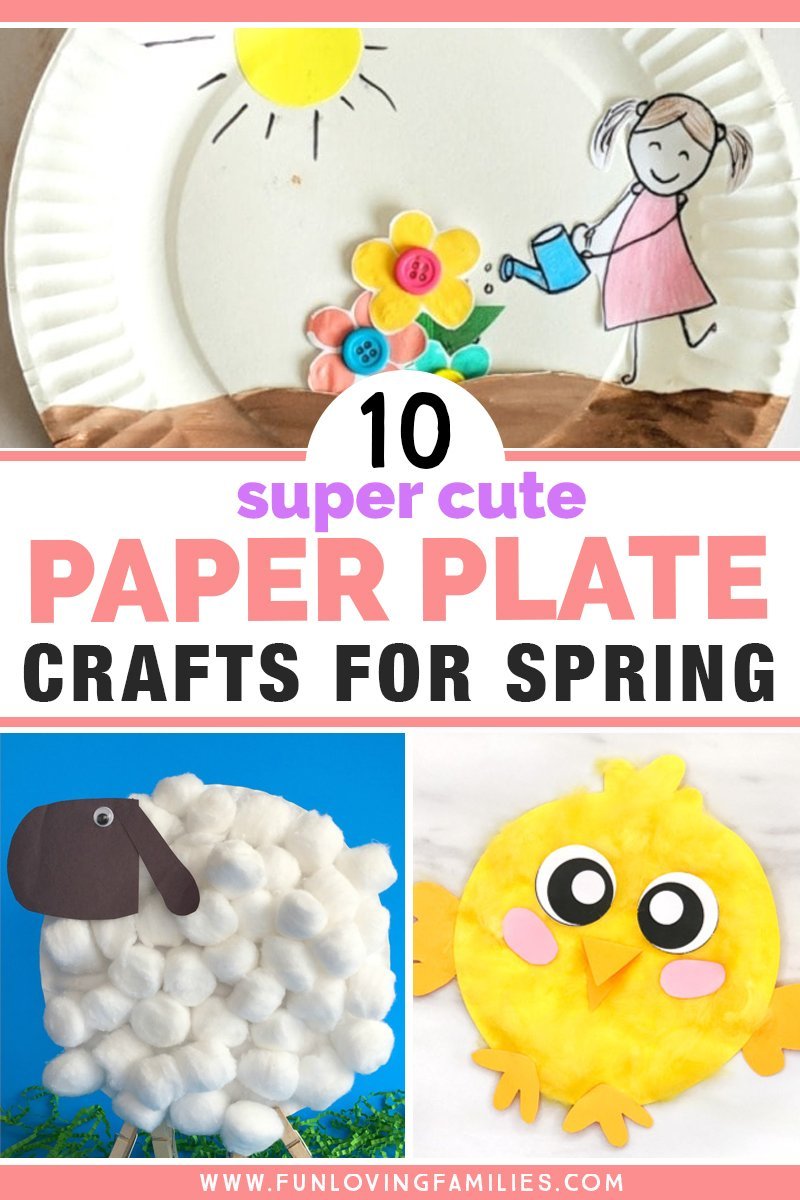 cute paper plate spring kids crafts with flowers, lamb, and chick