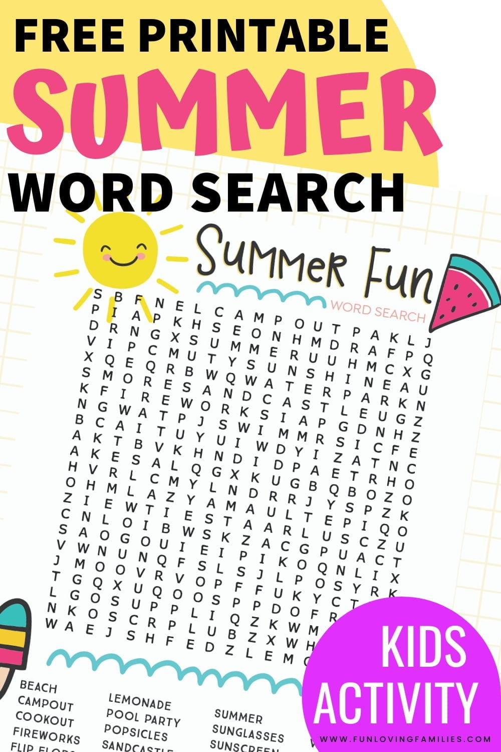 Summer Word Search Free Printable 4th Grade