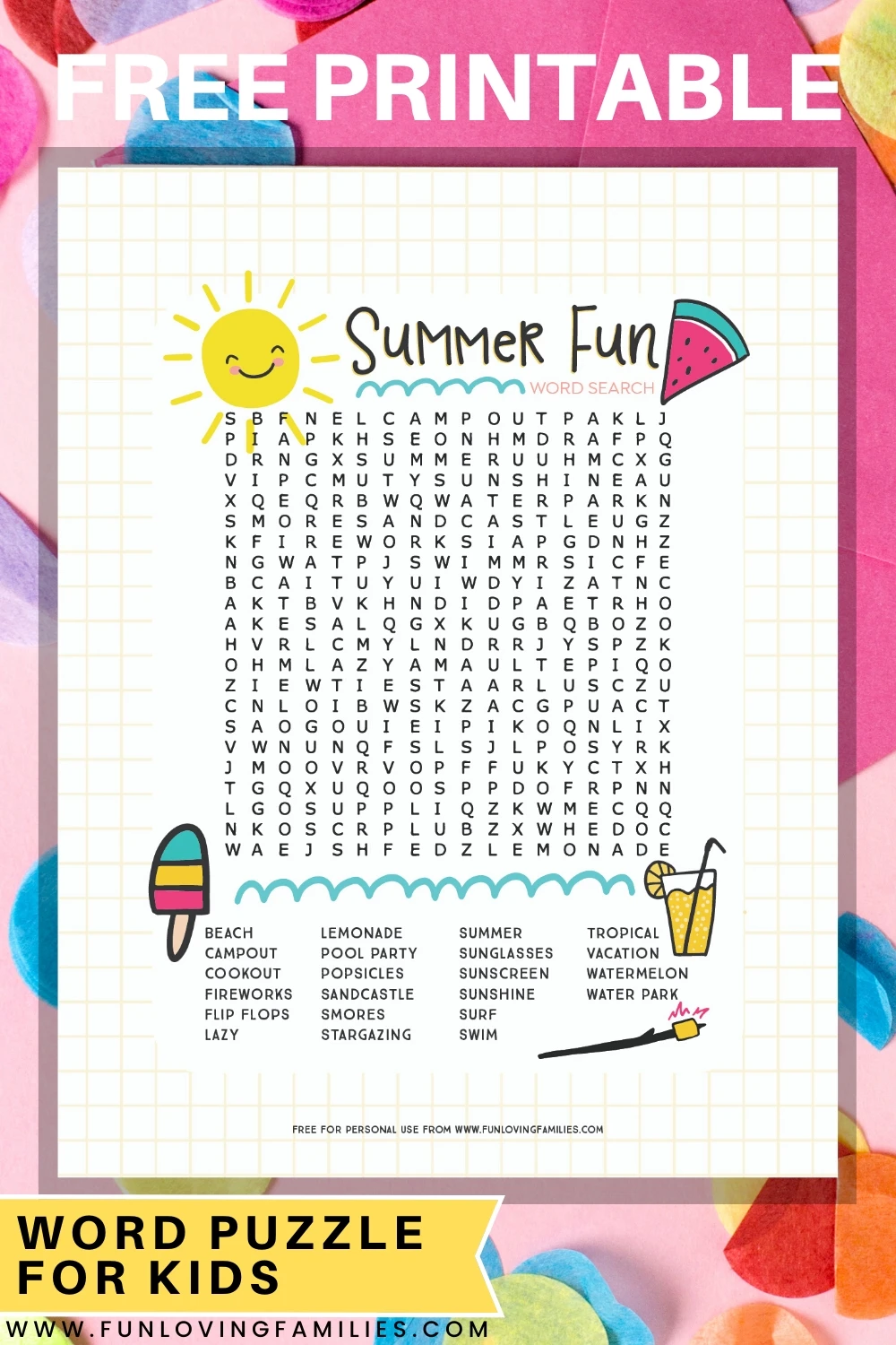 Printable Summer Word Search