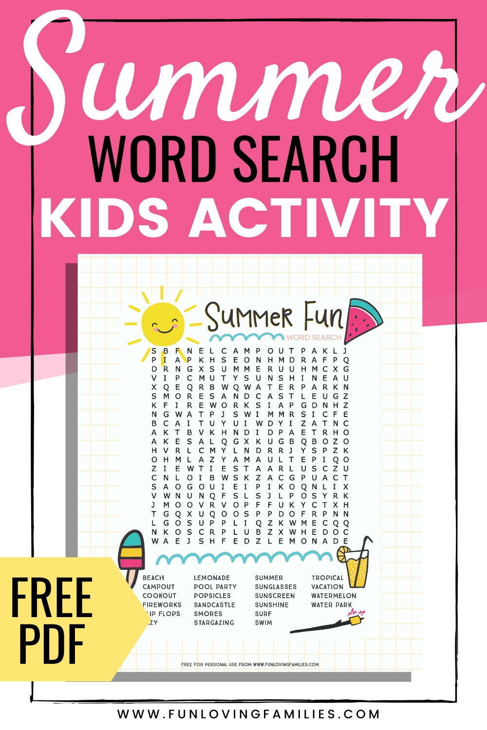 summer word search printable for kids