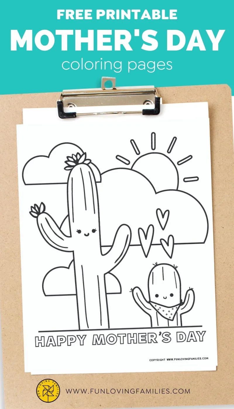 Cute Mother's Day coloring pages with cactus