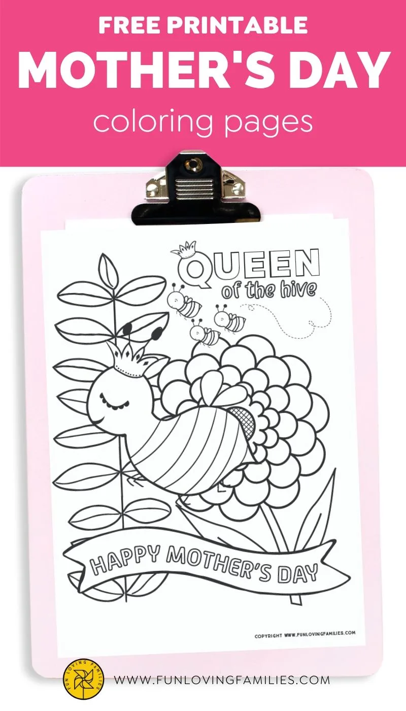 Cute Queen bee Mother's Day coloring page
