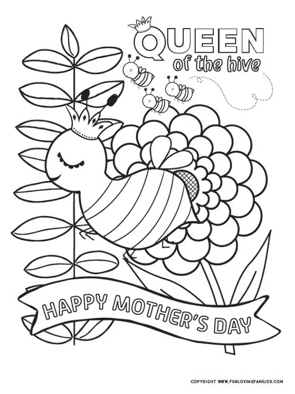 happy mothers day coloring sheet with cute bees