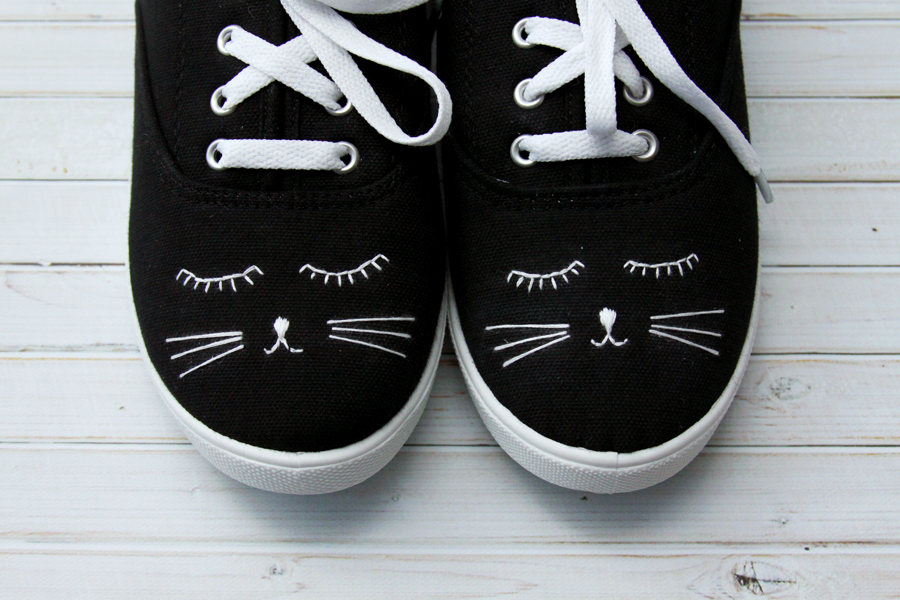 embroidered shoes with cat face