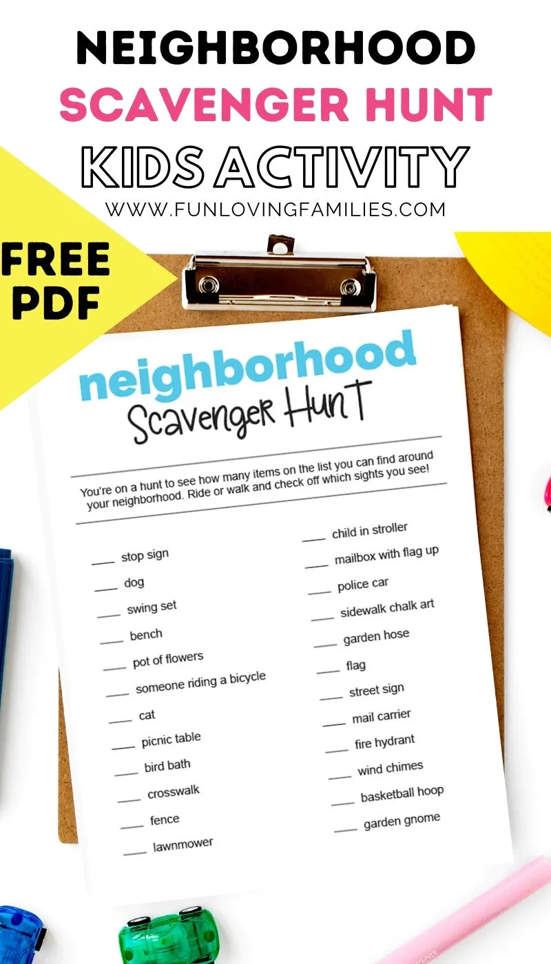 Neighborhood scavenger hunt printable free PDF