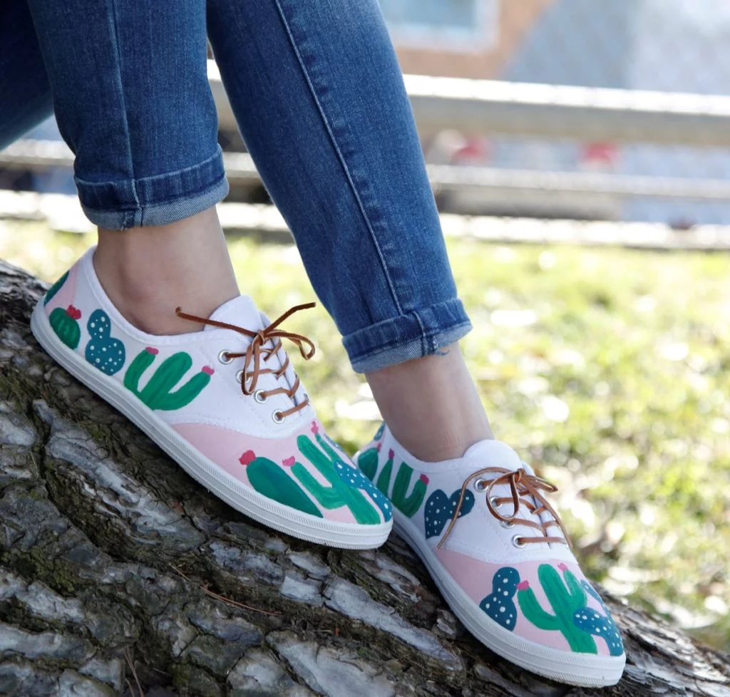 cactus painted shoes design