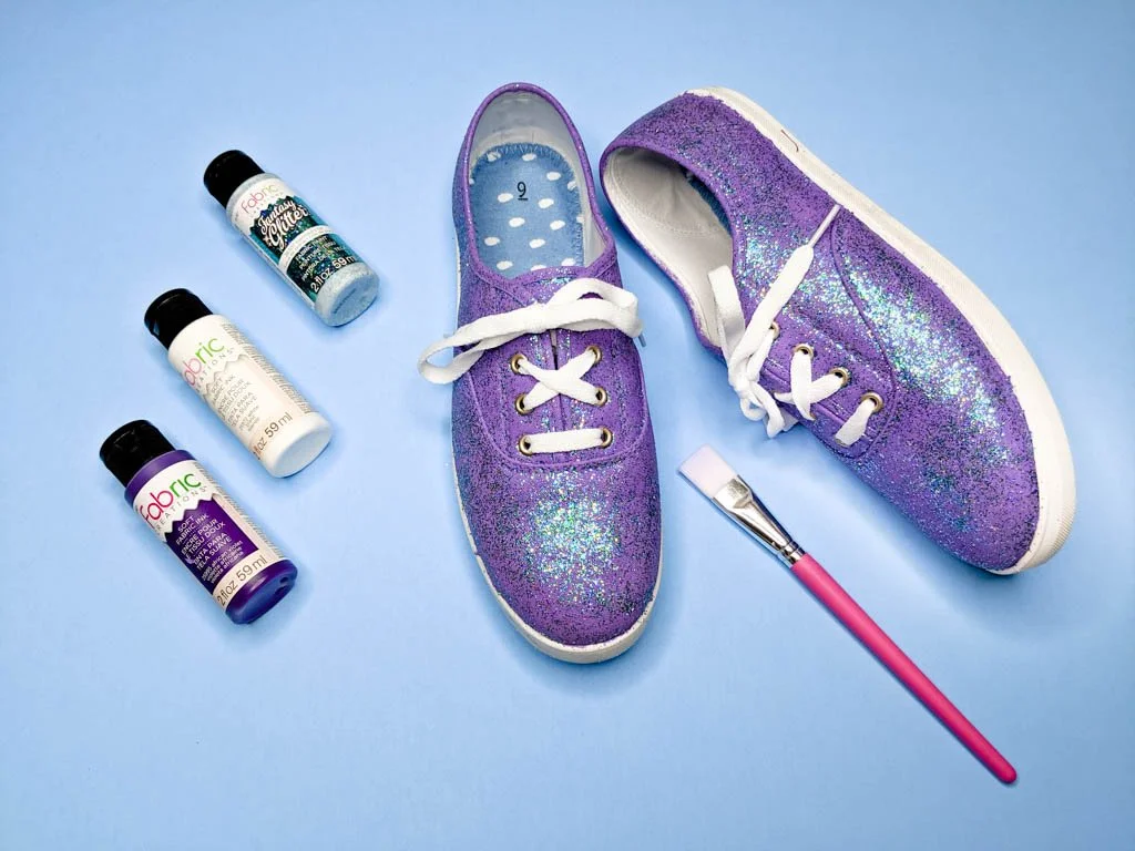 painted purple glitter shoes