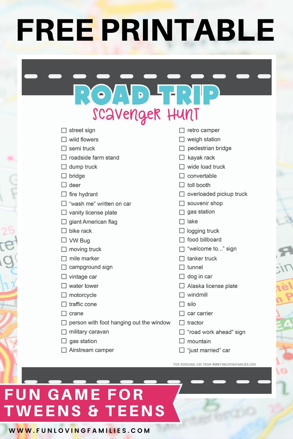 Road Trip Scavenger Hunt for teens