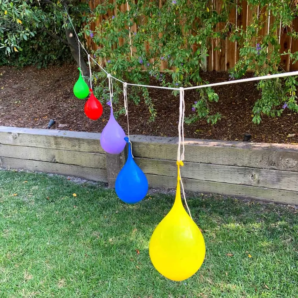colorful water balloons on string