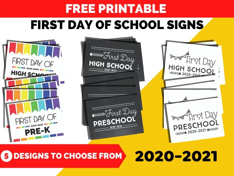 3 sets of first day of school printable signs for kids