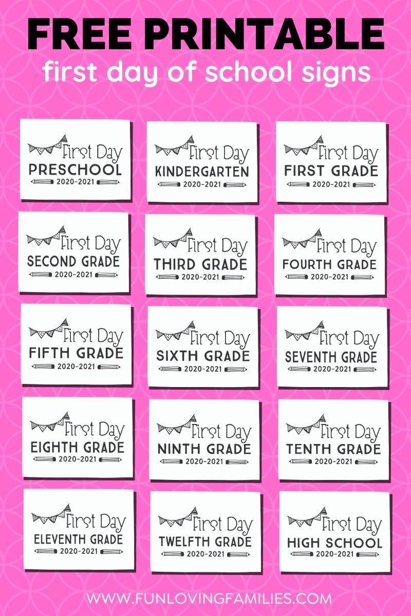 set of free printable signs for first day of school photos 2020