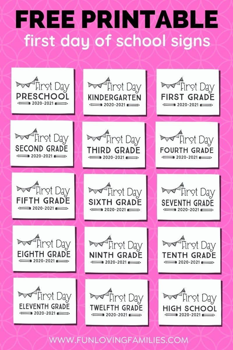 set of free printable signs for first day of school photos 2020