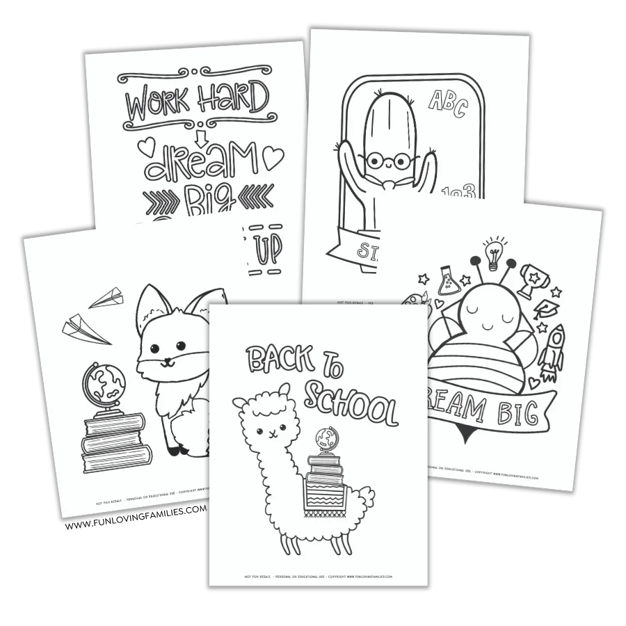 set of back to school coloring pages for kids with different pictures