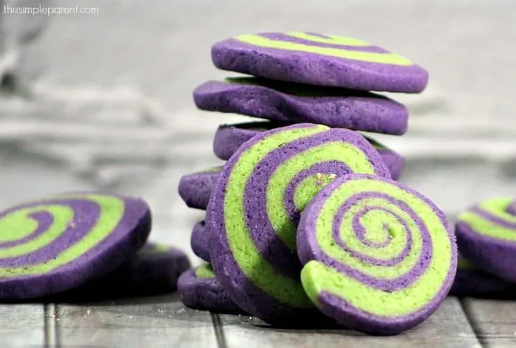 purple and green pinwheel cookies