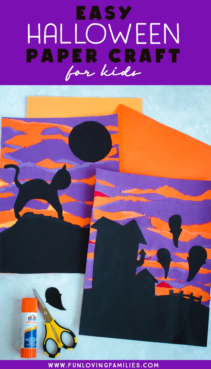 halloween torn paper art with spooky silhouettes 