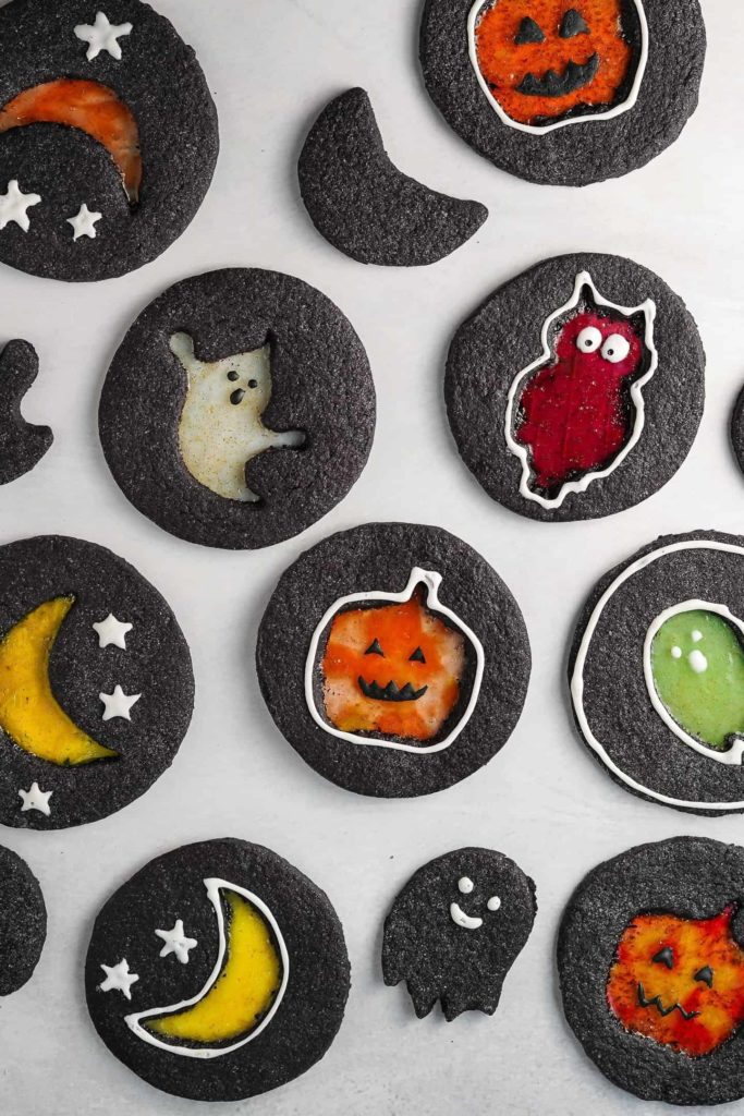 dark chocolate windowpane halloween cookies