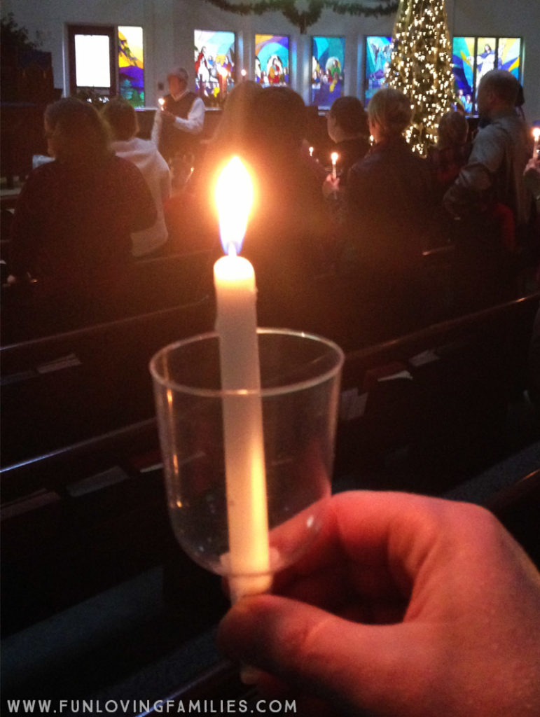 Christmas Eve traditional candlelight service at a church
