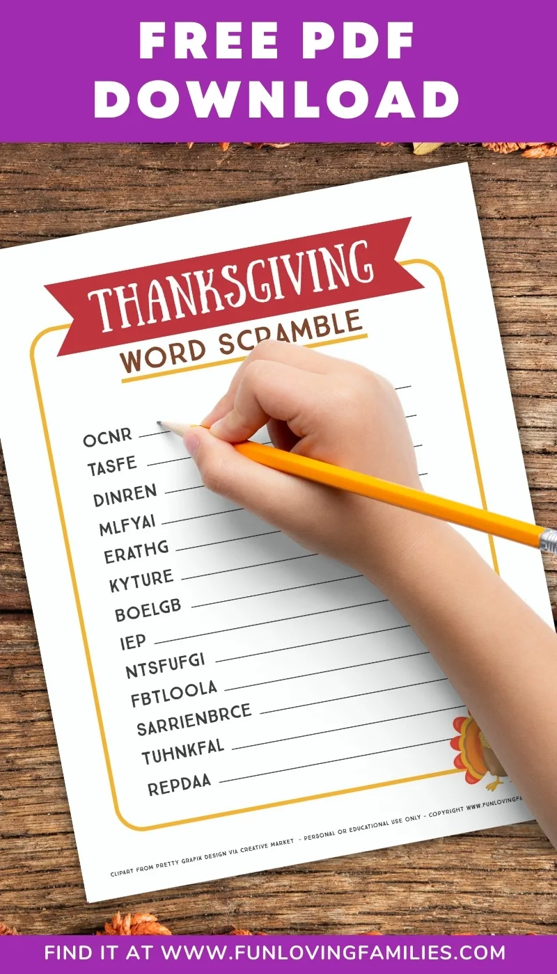 free pdf thanksgiving word scramble activity