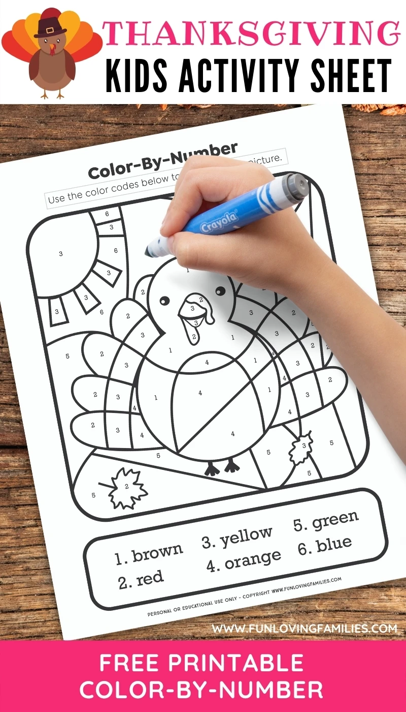 child drawing on Thanksgiving color by number coloring page