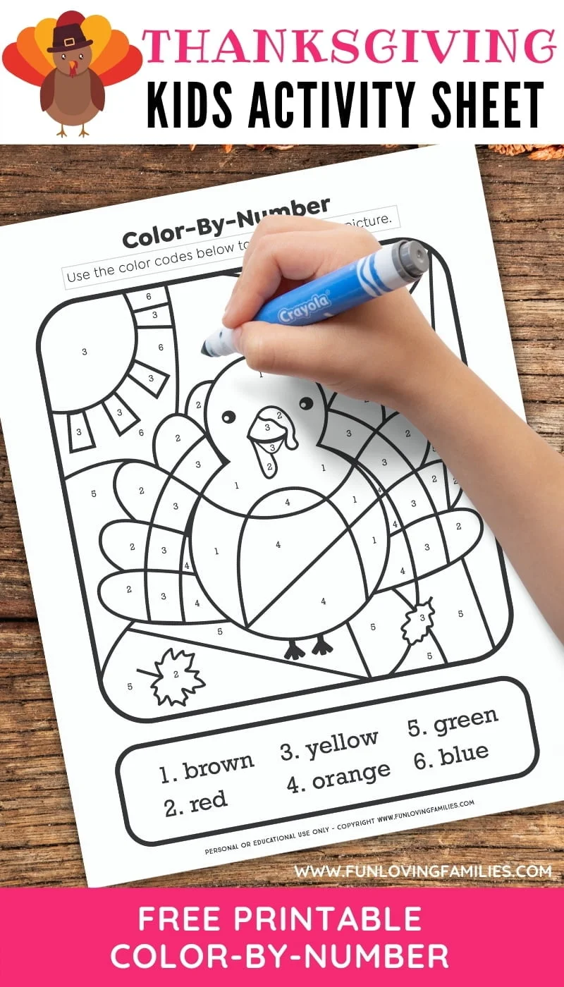 child drawing on Thanksgiving color by number coloring page