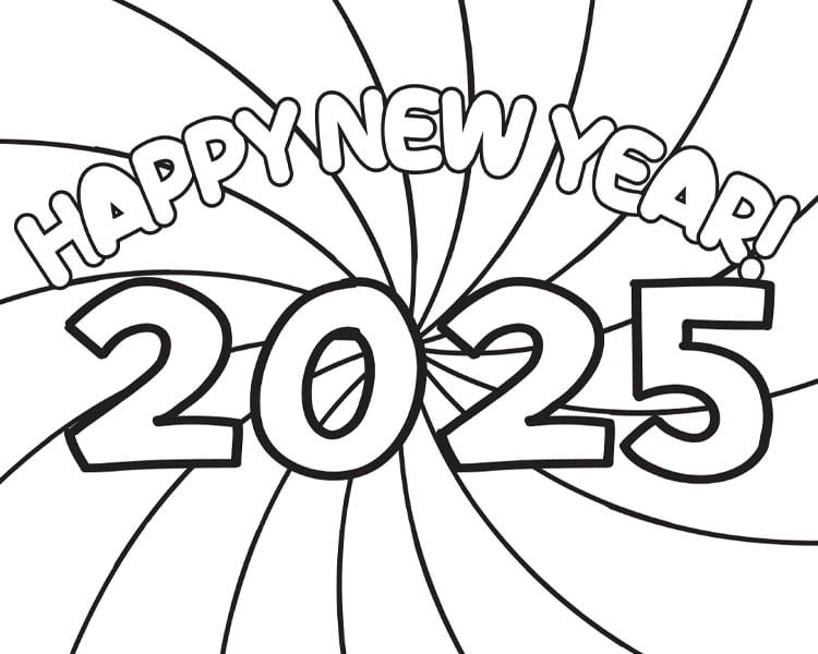 simple New Year coloring sheet for kids