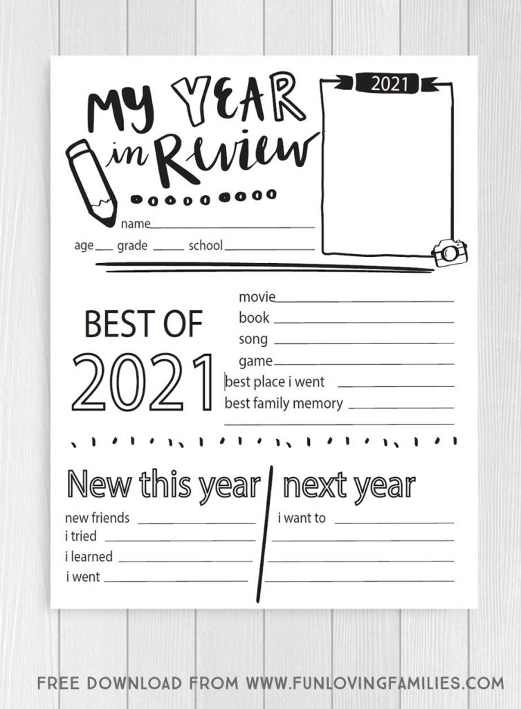 2021 year in review printable questionnaire for kids