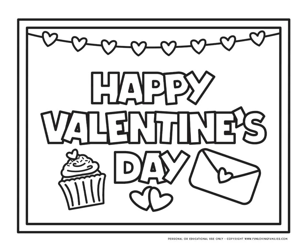 Happy Valentine's Day coloring page with hearts