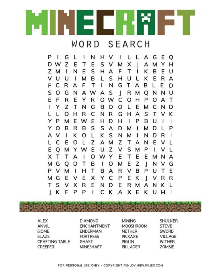 Printable Minecraft Word Search - Printable World Holiday