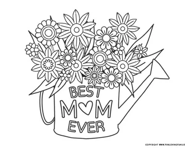 mother's day coloring page with flowers and the phrase Best Mom Ever