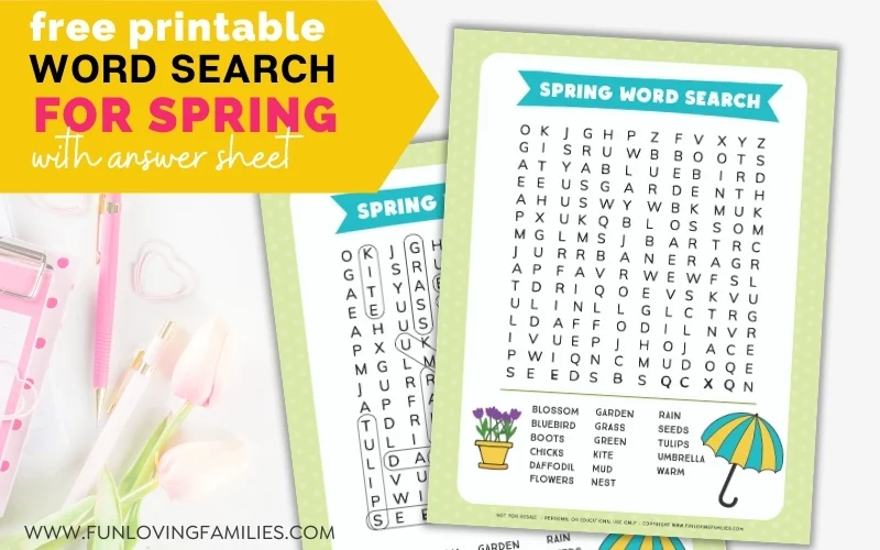 spring word search and answer sheet