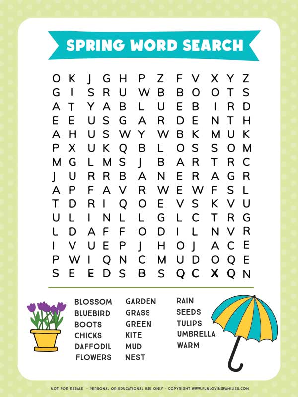 Spring Word Search Free Printable Activity Sheet For Kids Fun Loving 