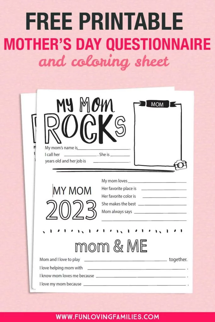 Mother's day questionaire printable