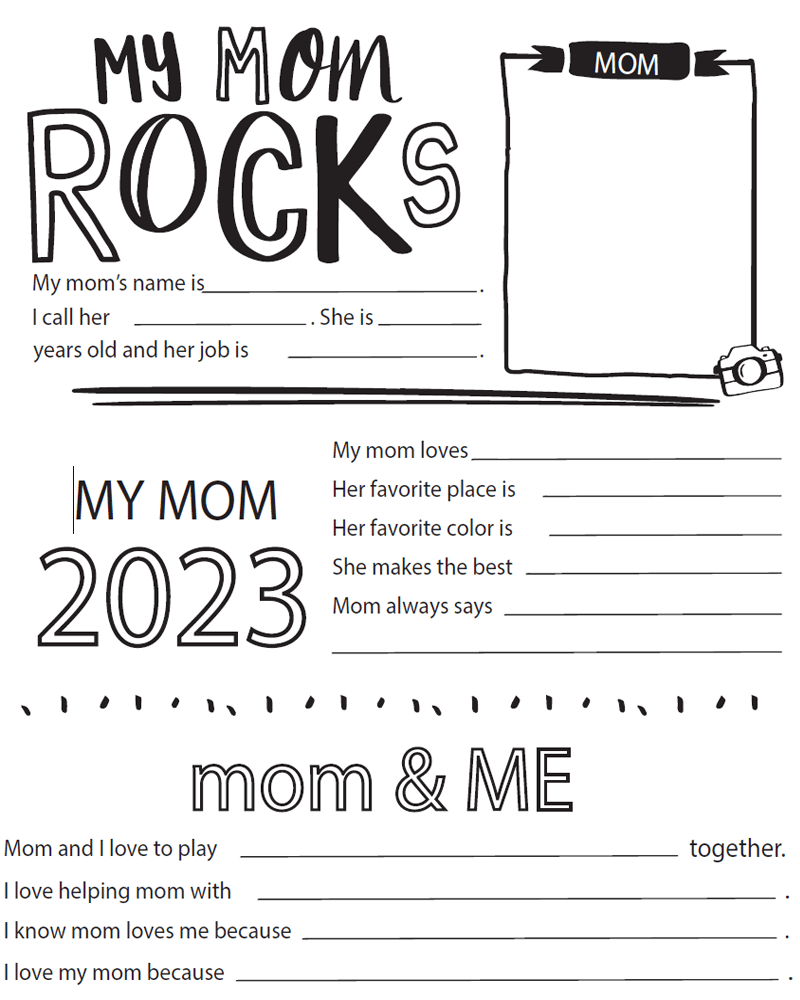 printable mother's day questionnaire and coloring sheet