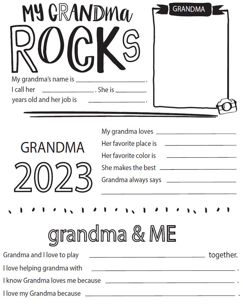 printable mother's day Grandma questionnaire and coloring sheet