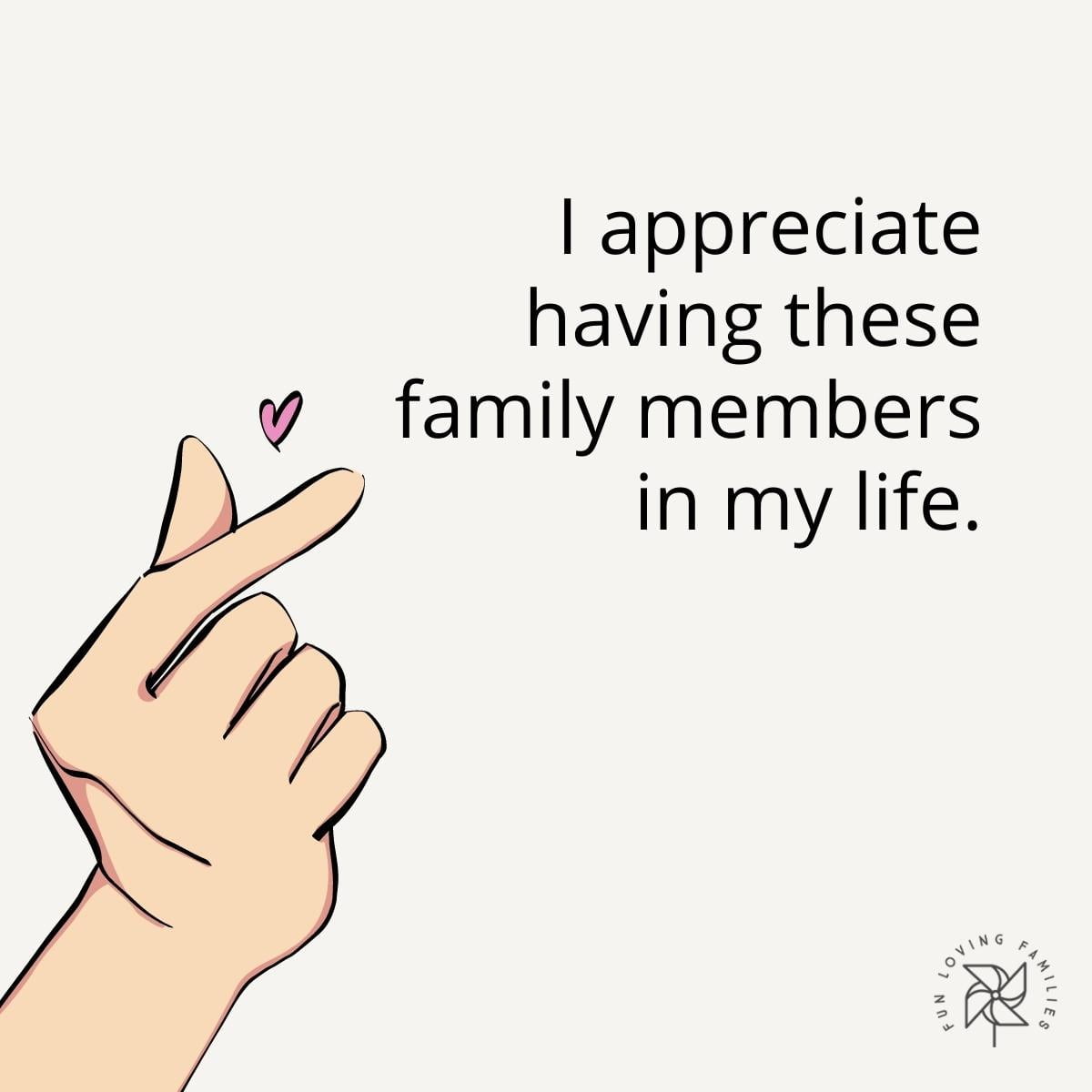 I appreciate having these family members in my life affirmation