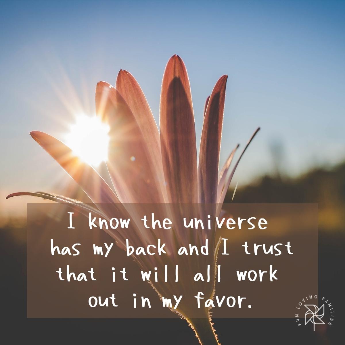 I know the universe has my back and I trust that it will all work out in my favor affirmation