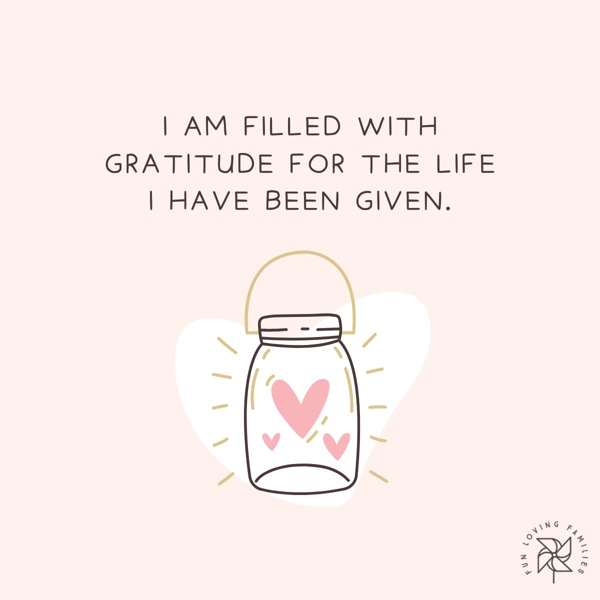 I am filled with gratitude for the life I have been given affirmation