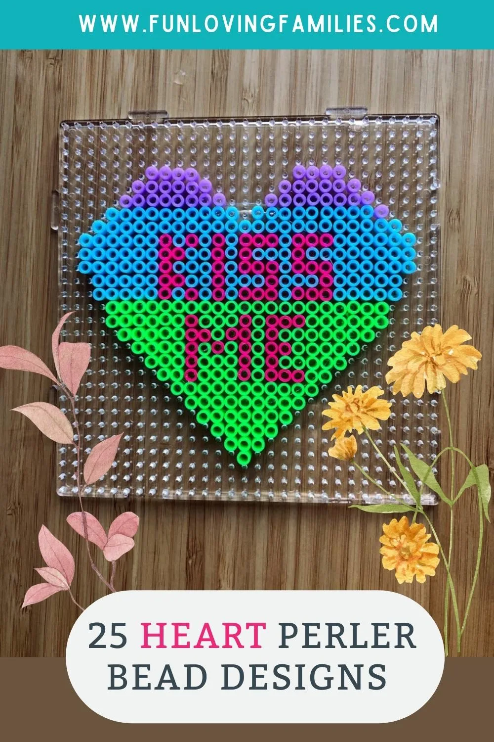 25 Heart Perler Bead Patterns, Designs and Ideas pin image