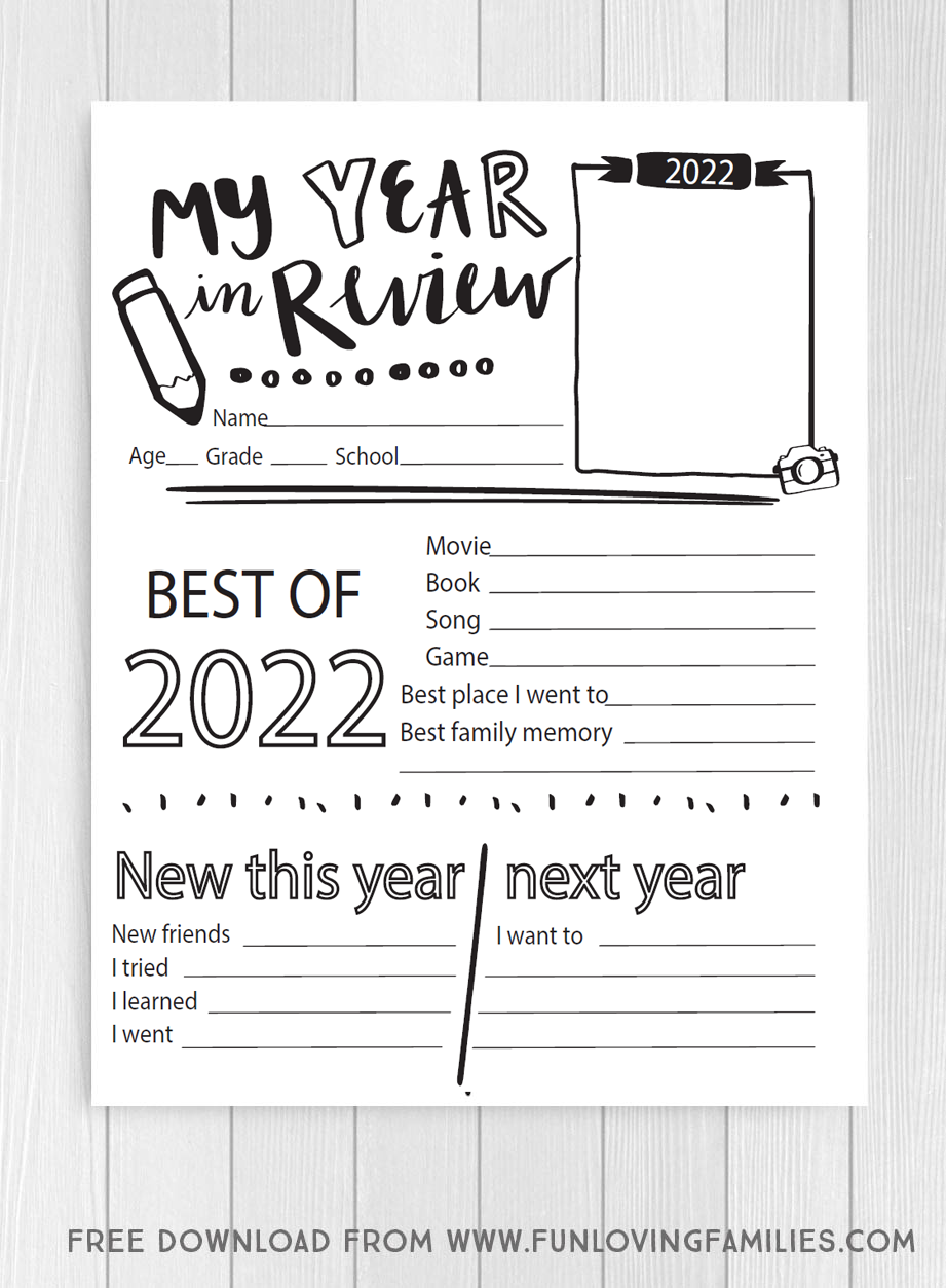 2022 year in review printable questionnaire for kids