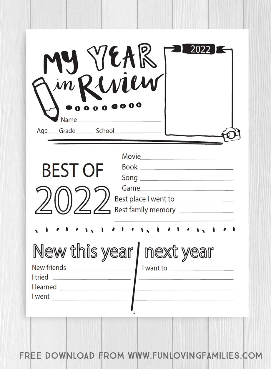 2022 Year in Review Printable for Kids Fun Loving Families