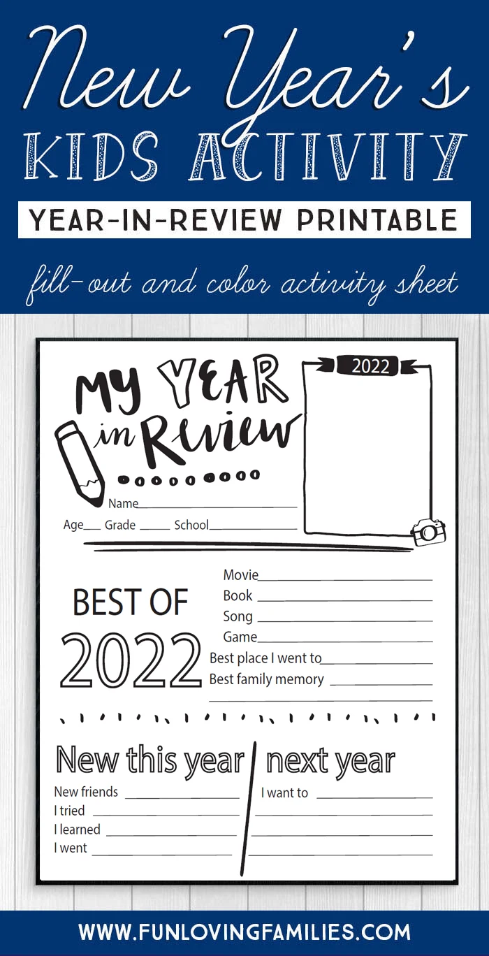 Year in review worksheet for kids 2022